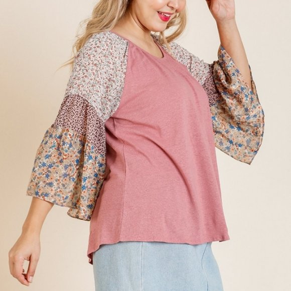 Umgee Plus Rose Floral Mix Top - Picture 3 of 4